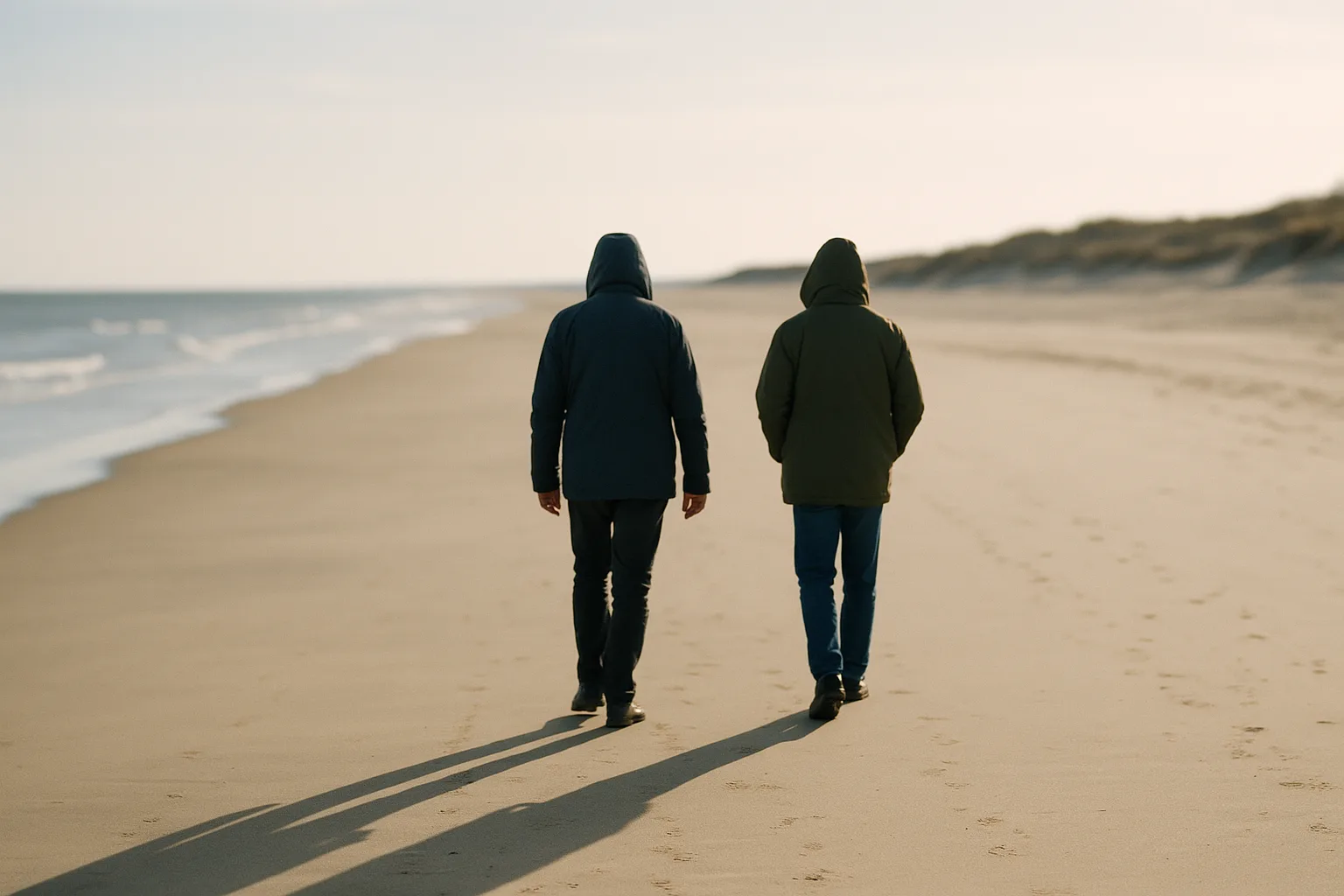 ETF-Entnahmeplan: Wie viel Prozent sind wirklich drin? 14 Zwei Personen von hinten auf einem leeren Strand in der Nebensaison